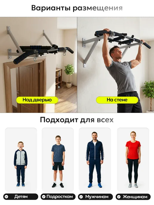 INVENT Турник настенный с 4 хватами, серый, фото 2