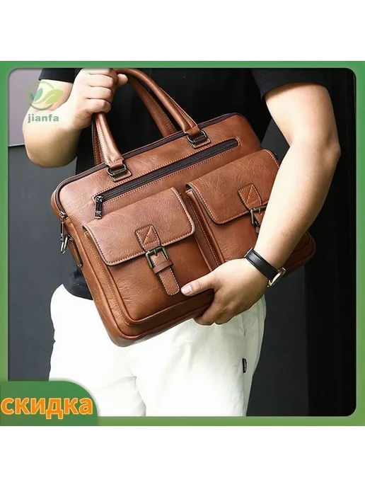 Портфель мужской кожаный для ноутбука до 15.6" 38x28x7см, 38x28x7 см, фото 4