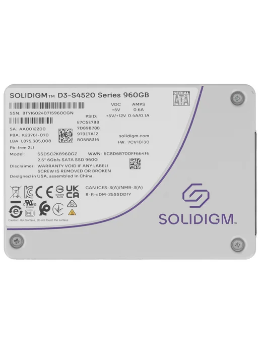 Intel SSD диск D3-S4520 (SSDSC2KB960GZ1Z), 960 ГБ SATA, 960 ГБ