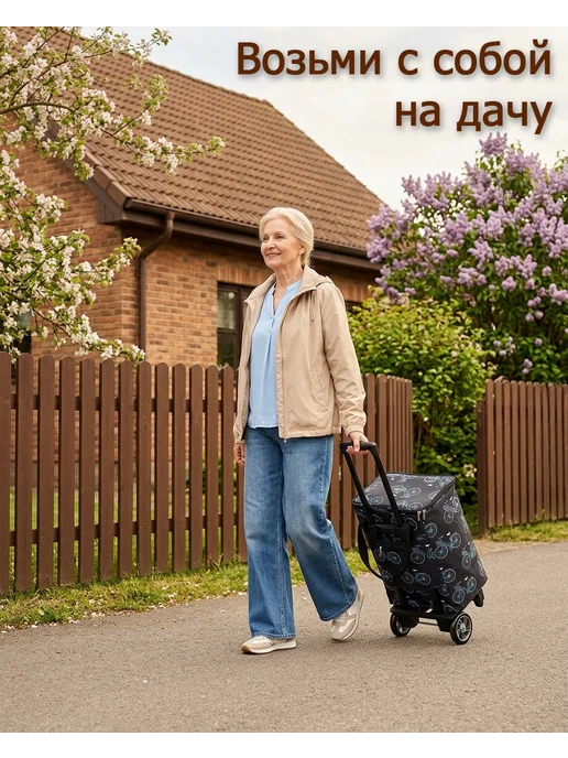 Toveon Сумка тележка хозяйственная на колёсиках, черный, фото 4