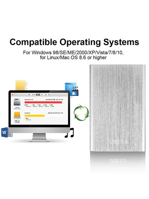 Корпус для HDD 2 5 USB 3 0 1TB серебро, 1 ТБ, фото 5
