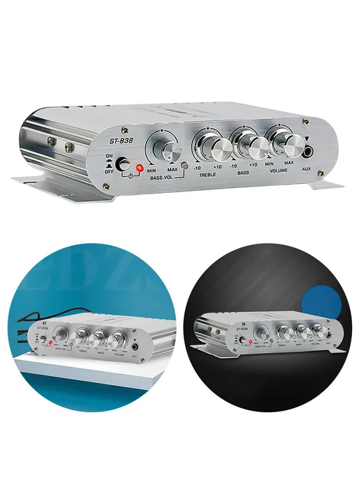 Усилитель HiFi ST-838 2.1 мощность 80W*2 авто дома (серебро), 80 Вт, фото 3