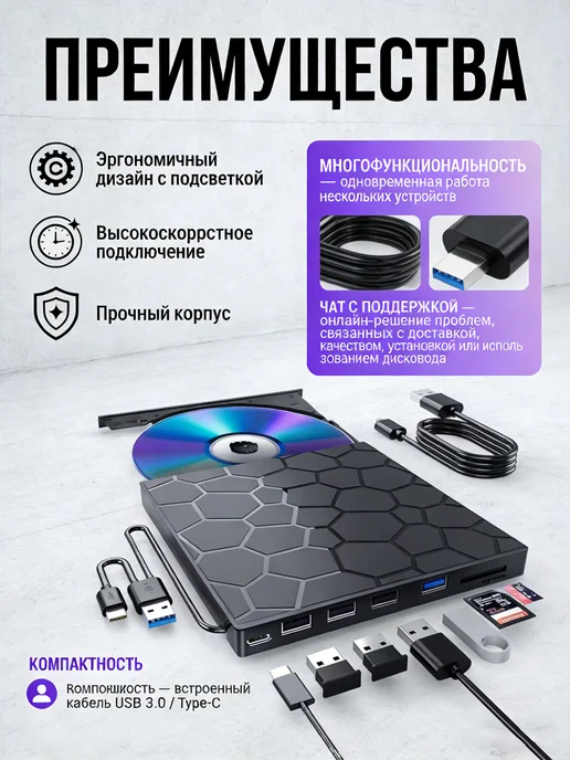 Внешний дисковод для ноутбука и компьютера, вариант, фото 2
