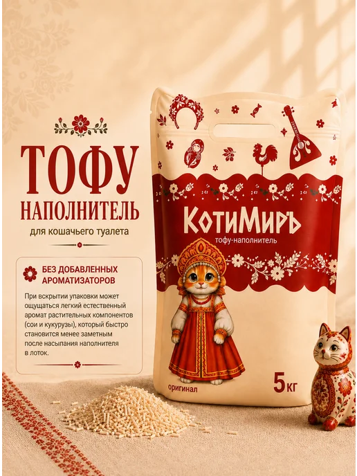 КотиМиръ Комкующийся наполнитель для кошачьего туалета тофу 12 л, 12 л, фото 3