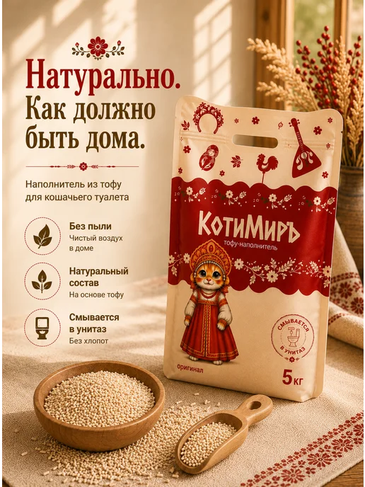 КотиМиръ Комкующийся наполнитель для кошачьего туалета тофу 12 л, 12 л, фото 5