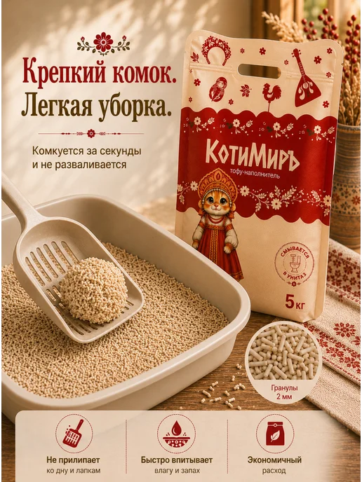 КотиМиръ Комкующийся наполнитель для кошачьего туалета тофу 12 л, 12 л, фото 7