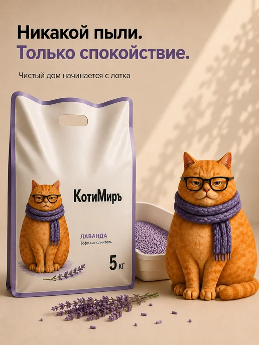 КотиМиръ Наполнитель для кошачьего туалета Тофу, Лаванда 12 л, 12 л, фото 5