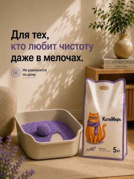 КотиМиръ Наполнитель для кошачьего туалета Тофу, Лаванда 12 л, 12 л, фото 8