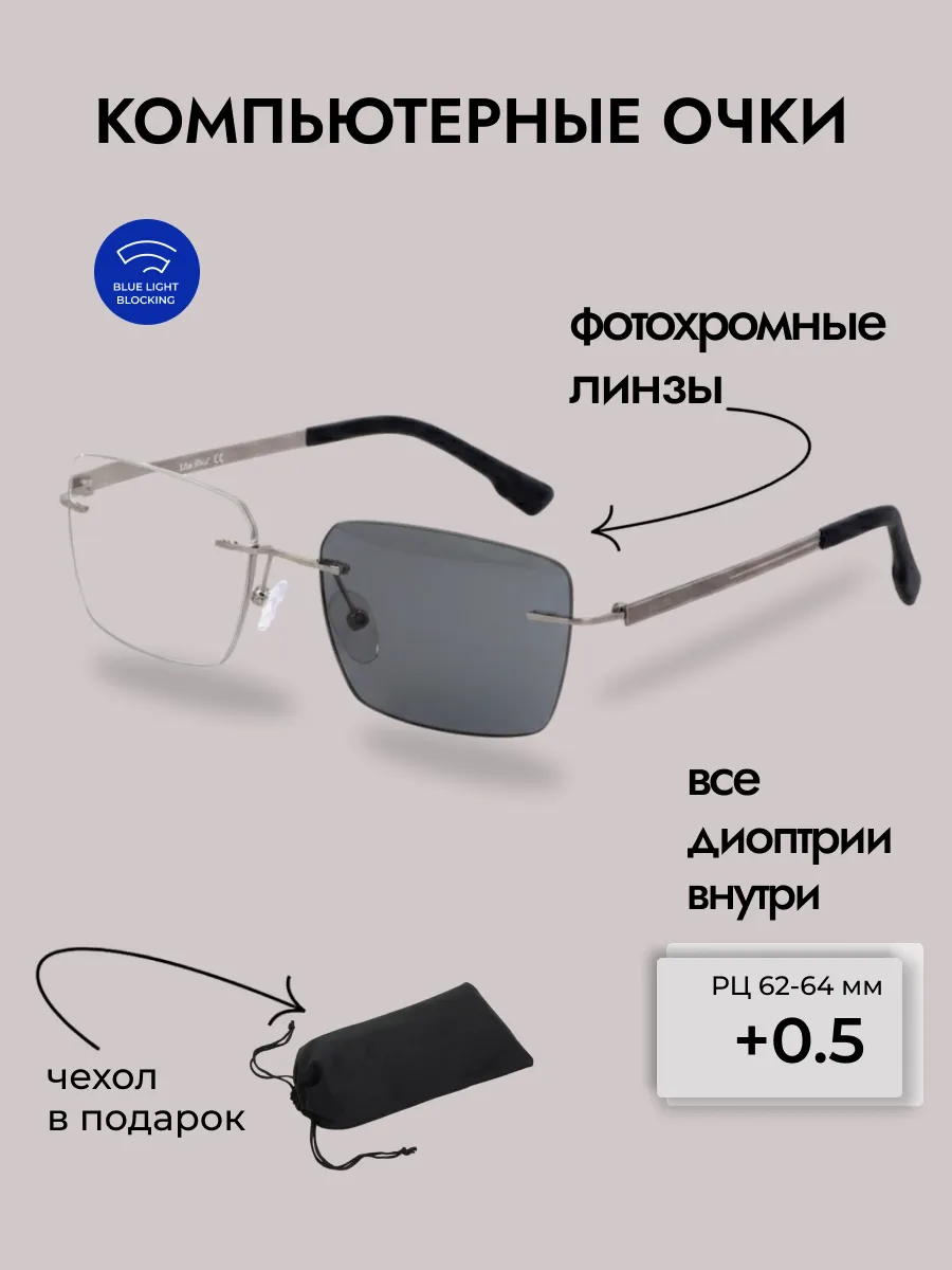 Очки для зрения мужские прямоугольные фотохромные