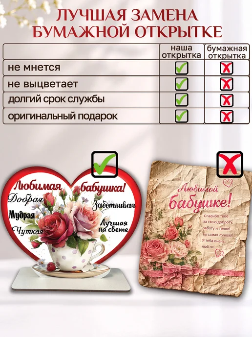 ComfyDecor Подарок для бабушки открытка на подставке, белый, фото 7