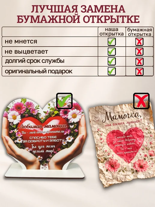 ComfyDecor Подарок для мамы открытка на подставке, белый, фото 7