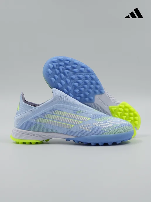 tempo.football Детские футбольные бутсы без шнурков Adidas F50, голубой