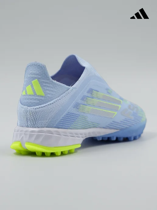 tempo.football Детские футбольные бутсы без шнурков Adidas F50, голубой, фото 6