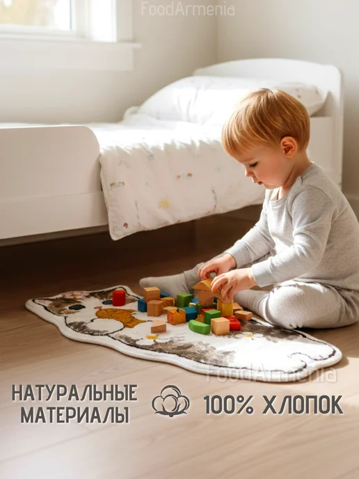 Foodarmenia Коврик Котик с рыбкой детский прикроватный 40х80 см, 40x80 см, фото 2