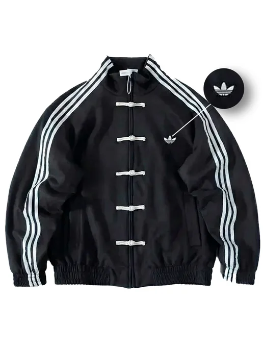 FAKE ID Кофта олимпийка в китайском стиле Adidas зипка у2к худи, черный