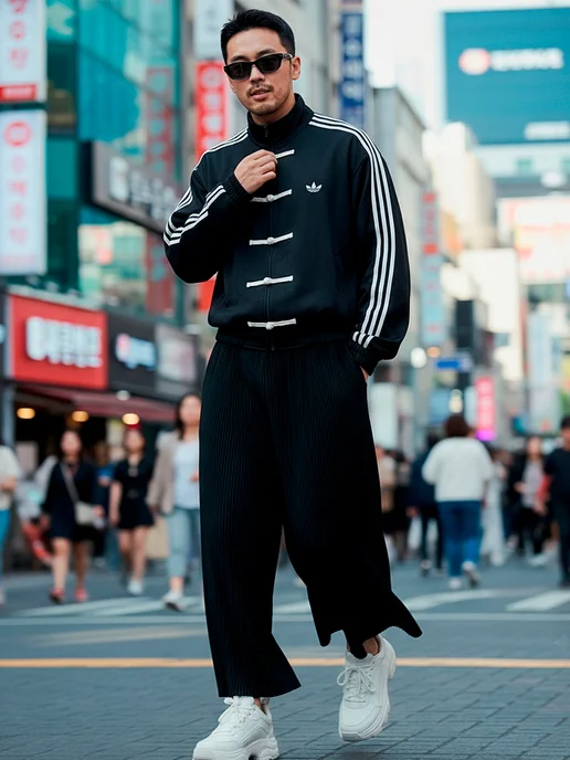 FAKE ID Кофта олимпийка в китайском стиле Adidas зипка у2к худи, черный, фото 6