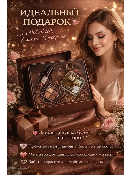 Подарочный набор макияжа, тени для век и румяна, красный