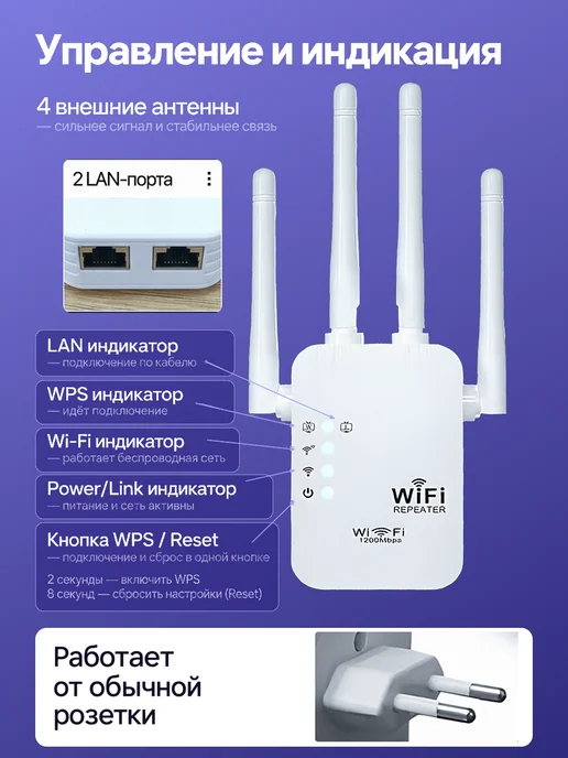 Усилитель сигнала wi-fi белый, репитер Wi-Fi, 2.4 Ггц, белый, фото 5