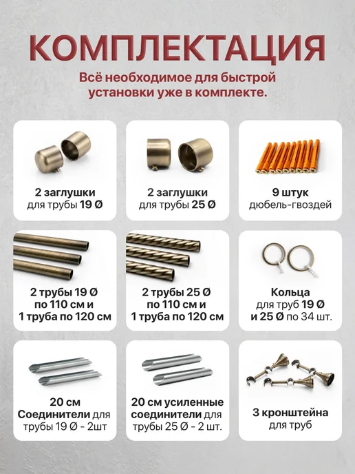 Прима Дом Карниз для штор и гардин настенный двухрядный 300 см 3 м, 340, фото 5
