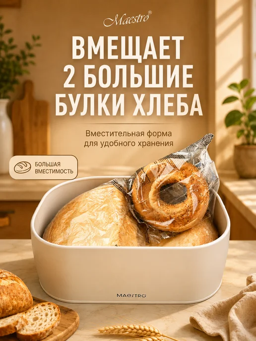 feel Maestro at home Хлебница металлическая с крышкой 33х23х19cм, бежевый, фото 5
