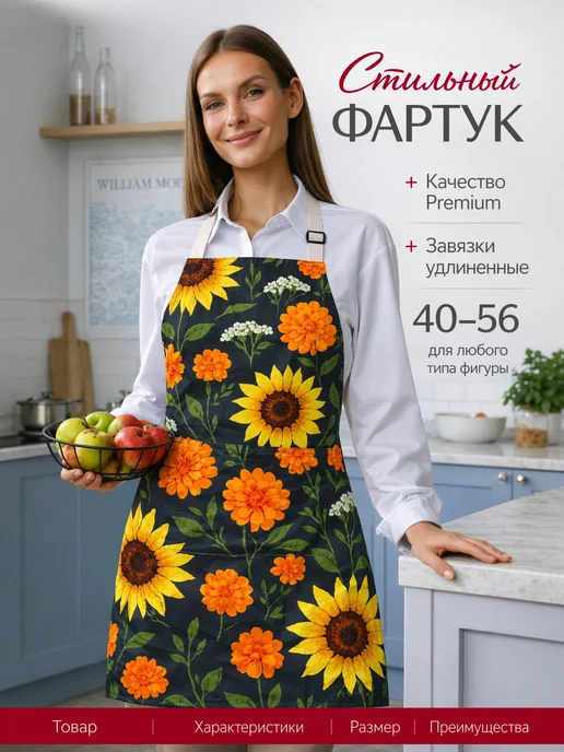 House mania Фартук женский для кухни непромокаемый, черный