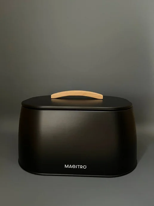 feel Maestro at home Хлебница металлическая с крышкой 33х23х19cм, черный, фото 8