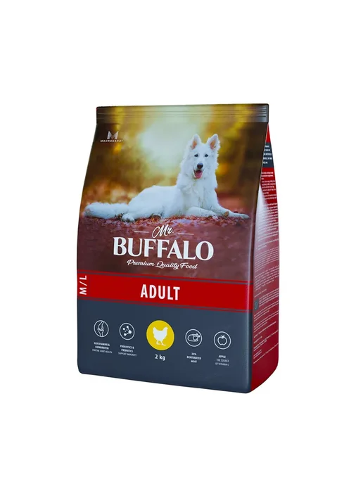 Сухой корм Mr.BUFFALO для собак, взрослые, крупные, средние, курица, 2 кг