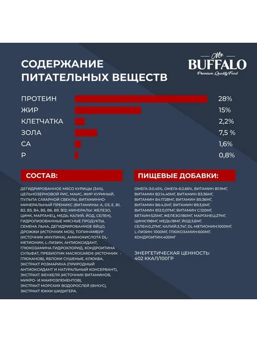 Сухой корм Mr.BUFFALO для собак, взрослые, крупные, средние, курица, 2 кг, фото 5