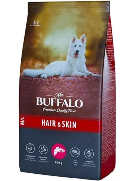 Сухой корм Mr.BUFFALO Hair Skin для собак, крупные, средние, лосось, 0,8 кг