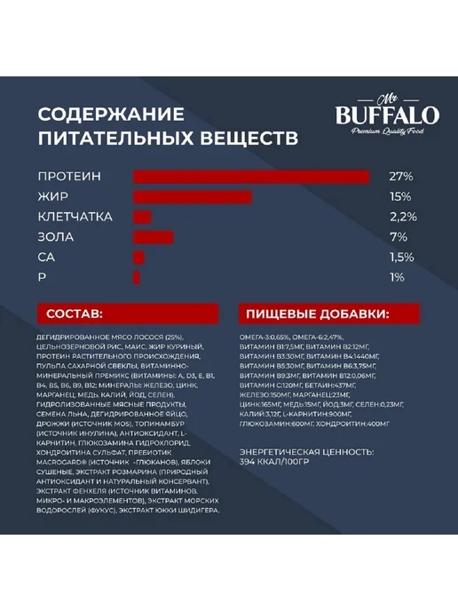 Сухой корм Mr.BUFFALO Hair Skin для собак, крупные, средние, лосось, 0,8 кг, фото 2