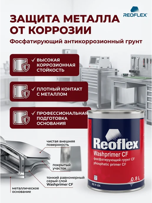 Reoflex Грунт Реофлекс кислотный фосфатирующий серый 0,8 л, 800 мл, фото 2