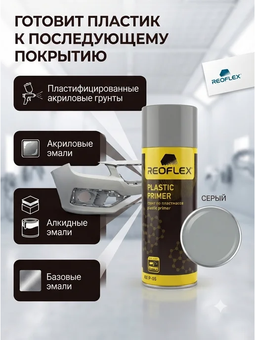 Reoflex Грунт Реофлекс для пластика прозрачный аэрозоль 520 мл, 520 мл, серый, фото 3