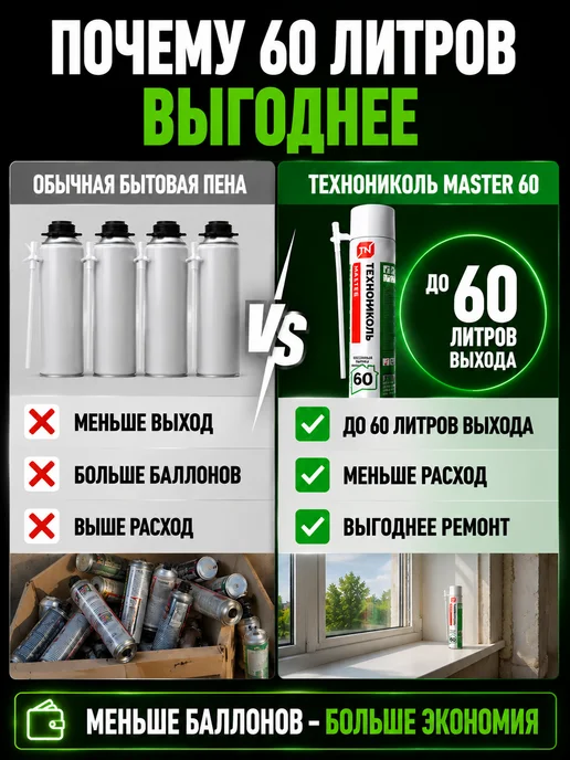 ТехноНИКОЛЬ Пена монтажная ТН MASTER 60, всесезонная, 700 мл, фото 3