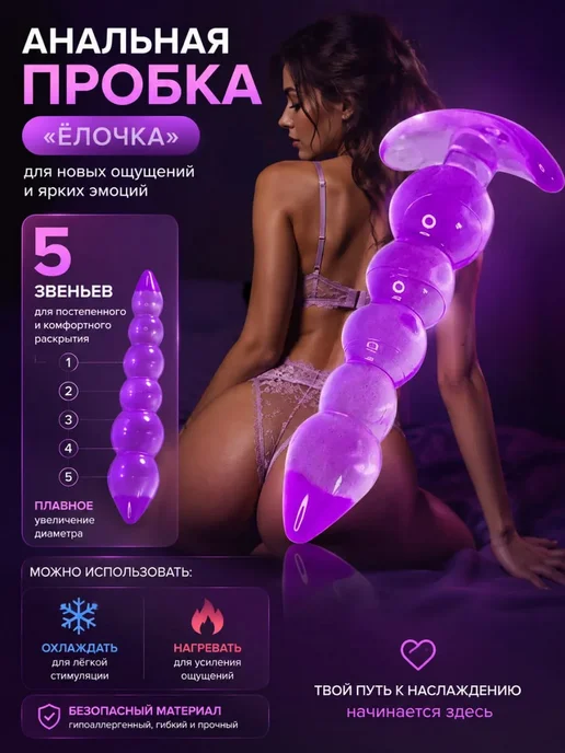 YouSaleHub Анальная пробка Ёлочка гелевая, фиолетовая 5 звеньев, фиолетовый