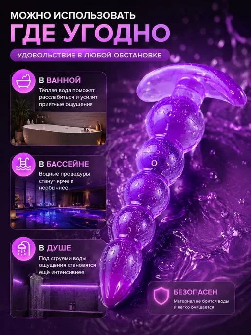YouSaleHub Анальная пробка Ёлочка гелевая, фиолетовая 5 звеньев, фиолетовый, фото 3