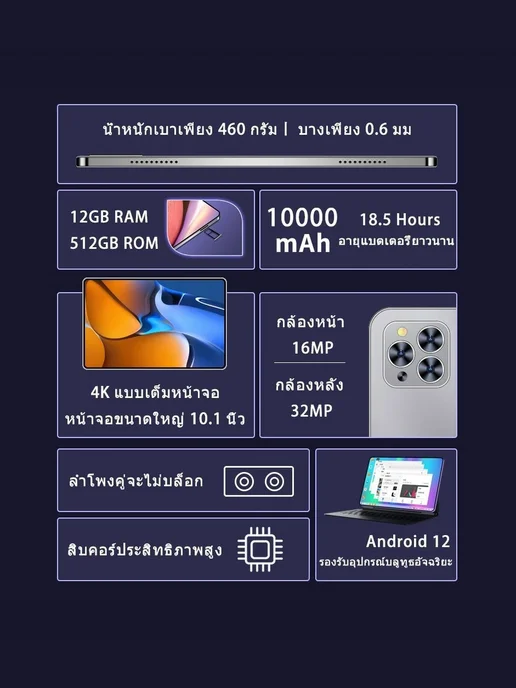 Планшет Pad 16 Pro Max, 10.1" 12 ГБ 1024 ГБ, 12 ГБ, 1024 ГБ, фото 4