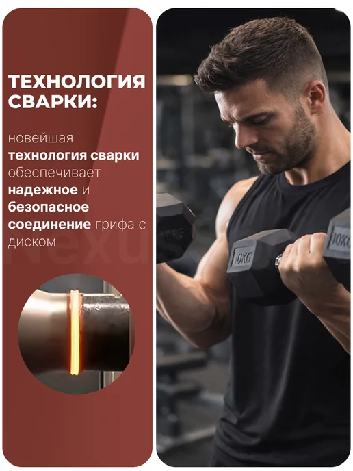 Nexus Sport Гантели 5 кг ×2 обрезиненные гексагон для фитнеса и дома, 5 кг, фото 3