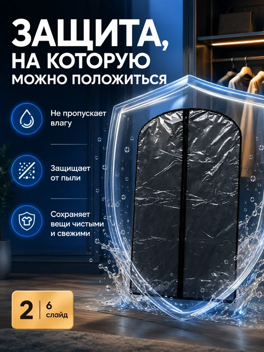 mofi comfort Чехол для одежды на молнии длинный, черный, фото 3