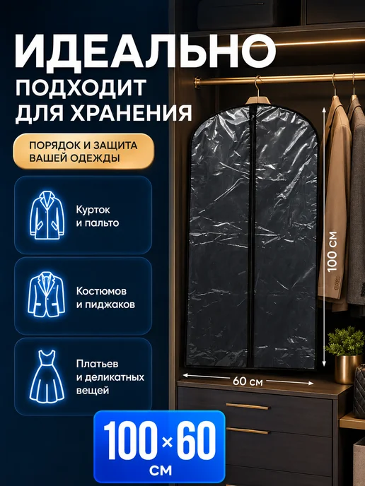 mofi comfort Чехол для одежды на молнии длинный, черный, фото 5