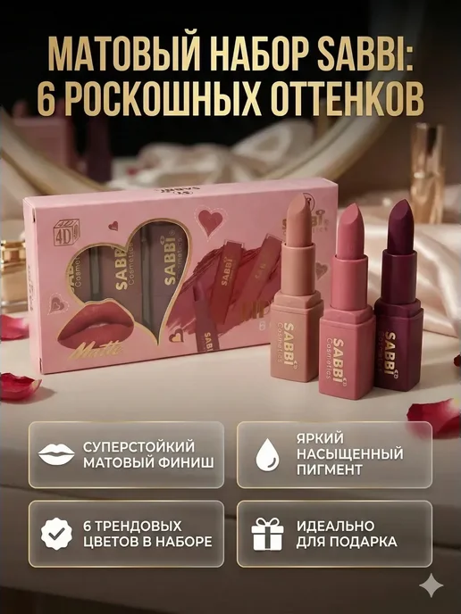 Набор матовых помад для губ, бежевый, фото 2