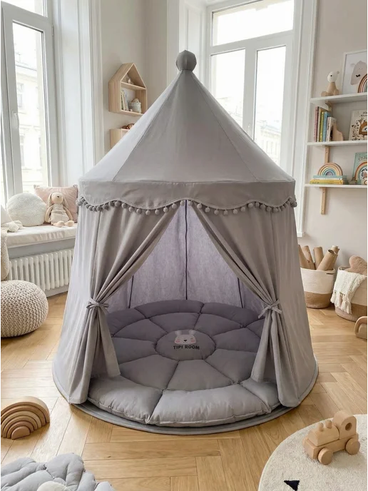 ArefevaBaby Коврик для детей круглый для палатки вигвама домика, серый, фото 2