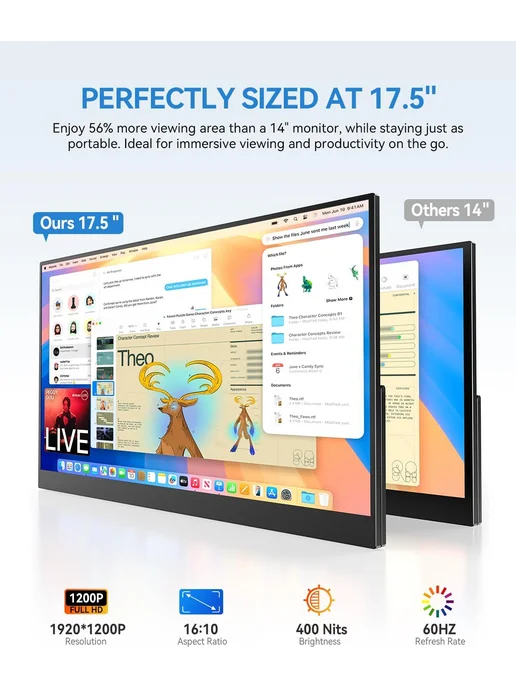 Uperfect 17,5" портативный монитор HDMI ультратонкий игровой дисплей, вариант, фото 2