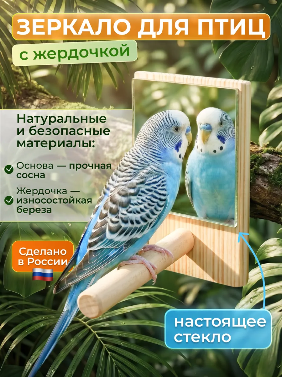 Зеркало с жёрдочкой для птиц прямоугольное