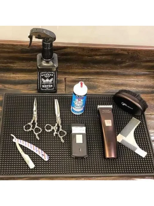 AISULU PROFESSIONAL Коврик силиконовый термостойкий #QM-01 Barber ebenezer, черный, фото 2