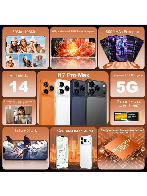 Смартфон YFQTXLW I17promax 7/512 ГБ, черный, фото 3