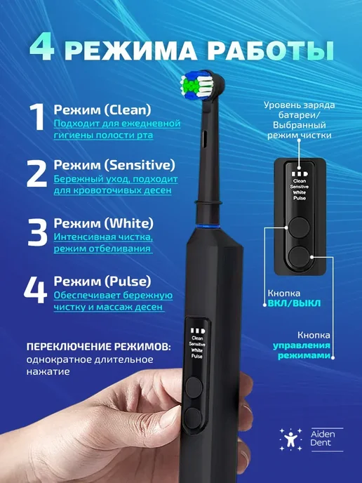 Электрическая зубная щетка взрослая с футляром, вариант, фото 2