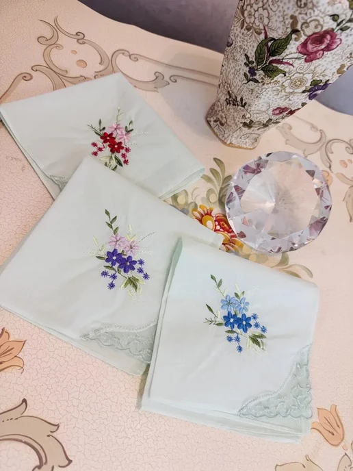 Lapastel Набор 3 штуки платки 28х28 см. с кружевом, 28x28 см, фото 2