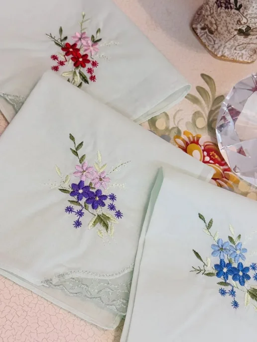 Lapastel Набор 3 штуки платки 28х28 см. с кружевом, 28x28 см, фото 3