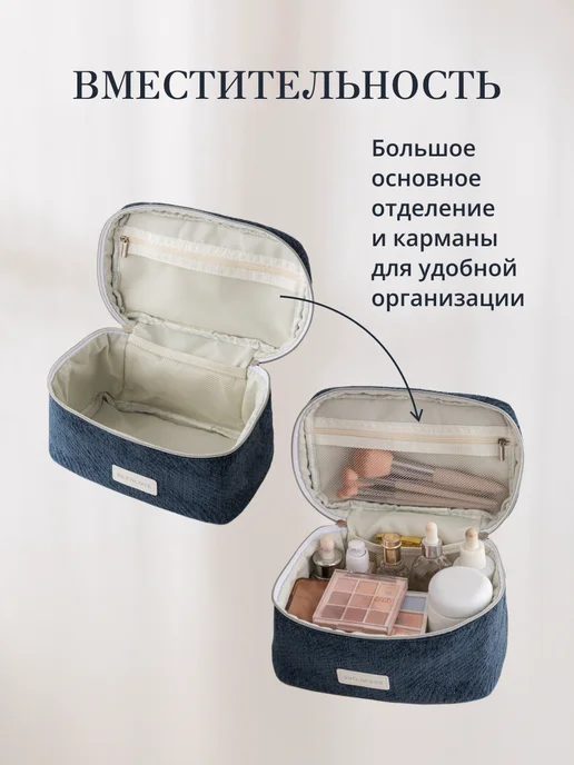 andabags Косметичка женская твидовая органайзер для косметики, синий, фото 4
