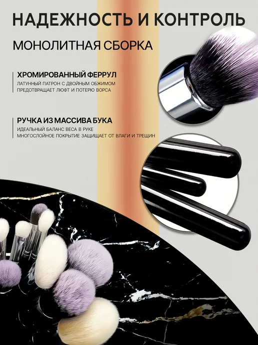 Кисти для макияжа, профессиональные, натуральные в тубусе, черный, фото 3